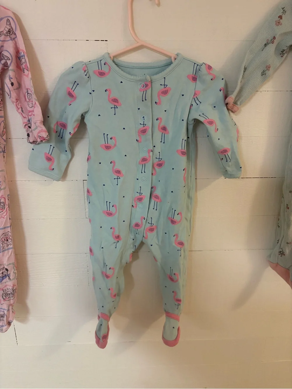 Baby Girl 9M Footed Pajama Sleeper Lot Huggies Carters Flamingo Floral